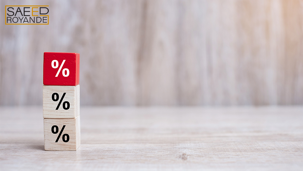 Wood cube block with percentage symbol icon