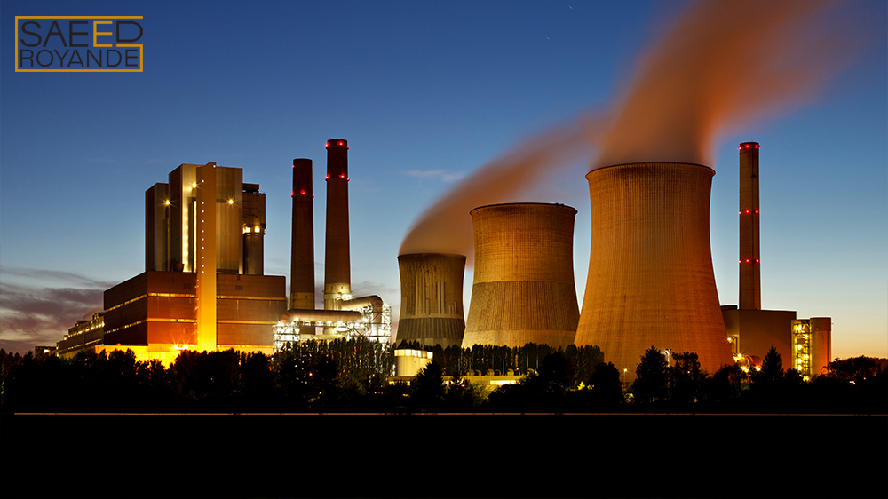 Lignite power station at night